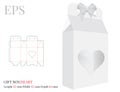 Heart Gift Box with Bow Template, vector with die cut / laser cut lines. White, clear, blank, isolated Present Box mock up Royalty Free Stock Photo