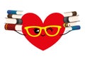 Heart in glasses and with books in hands.