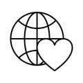 Heart with globe icon. Planet Earth with heart symbol