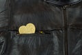 Heart of gold on black leather jacket Royalty Free Stock Photo
