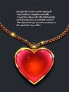 Heart on golden chain with light, design jewellery. Valentine`s day vector background