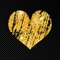 Heart with golden glittering scribble paint on dark transparent background Royalty Free Stock Photo