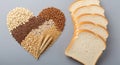 Heart of grains next to sliced white bread Royalty Free Stock Photo