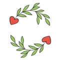 Heart with green leaves branch devider border for love valentine card design