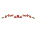 Heart with green leaves branch devider border for love valentine card design