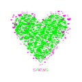 Heart, green spray on white background. Texture with musical notes Royalty Free Stock Photo