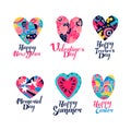 Heart Greeting Cards with Inscription for Different Holiday Congratulation Vector Set