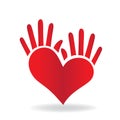 Heart and hand concept of helping and charity for sick people icon logo vector Royalty Free Stock Photo