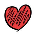 Heart hand draw love icon doodle and outline scribble shape. Sketch handdrawn brush stroke black vector illustration. Cute pencil
