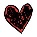 Heart hand draw love icon doodle and outline scribble shape. Sketch handdrawn brush stroke black vector illustration. Cute pencil