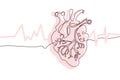 Heart Hand drawn icon continuous line drawing and pink flat silhouette. Human organs. Medicine trendy concept One single Royalty Free Stock Photo