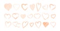 Heart hand drawn line icon, doodle outline set peach color, cute love sketch, symbol Valentines Day 2024. Scribble pencil art. Royalty Free Stock Photo