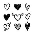 Heart hand drawn shapes isolated on white. Vector set Royalty Free Stock Photo