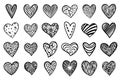 Heart hand draw Doodle love sketch icon vector set