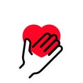 Heart in hand icon. Give love. Relationships. Vector on isolated white background. EPS 10