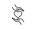 Heart in hand line icon, outline vector sign, linear pictogram isolated on white. Health, love and relationship symbol Royalty Free Stock Photo