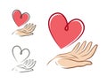 Heart in hand, logo or label. Health, love, life, charity icon. Vector illustration