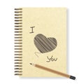 Heart hand painted blank realistic spiral notepad notebook and pencil