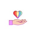 Heart, hand, rainbow, pride icon. Element of color world pride day icon. Premium quality graphic design icon. Signs and symbols