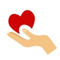 Heart in hand symbol, sign, icon, logo template for charity, health, voluntary, non profit organization Royalty Free Stock Photo