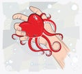 Heart in the hand. Vector illustration. The ocean of love.