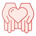 Heart in hands flat icon. Love in arms pink icons in trendy flat style. Care gradient style design, designed for web and