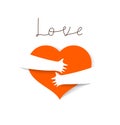 Heart and hands hugging love you vector concept, loving hands, adore passion