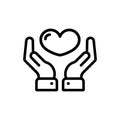 Heart in hands line icon. Donating. Help icon. Give love. Volunteer service. Vector on isolated white background. EPS 10