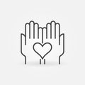 Heart in Hands linear icon. Kindness vector line symbol