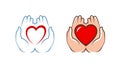 Heart in hands logo. Charity, assistance icon, label. Vector illustration Royalty Free Stock Photo
