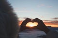 Heart in hands, loving couple and sunrise background, Couple in love, Happy couple in love, Love couple