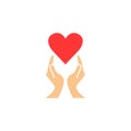 Heart with hands solid icon, healtcare sign