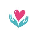 Heart in hands symbol. Health, charity logo or icon vector Royalty Free Stock Photo