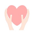 Heart in hands vector icon. Illustration of hands holding heart isolated on white background. Medicine icon, symbol of