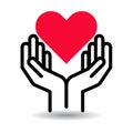 Red heart in hands icon