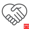 Heart handshake line icon, love and help, handshake sign vector graphics, editable stroke linear icon, eps 10. Royalty Free Stock Photo