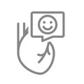 Heart with happy face in speech bubble line icon. Healthy internal organ symbol