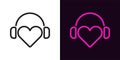 Heart with headphones in outline style