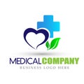 Heart health care medical cross nature leaves logo icon on white background Royalty Free Stock Photo