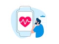 Heart Health Monitoring Smartwatch. Fitness tracker with heart icon. Monitors pulse and pressure for healthcare. Data