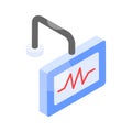 Heart health palpitation monitoring, icon of ecg monitor in isometric design