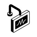 Heart health palpitation monitoring, icon of ecg monitor in isometric design