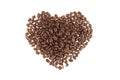 Heart of heap roasted coffee beans isolated on white background. Royalty Free Stock Photo