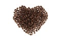 Heart of heap roasted coffee beans isolated on white background. Royalty Free Stock Photo