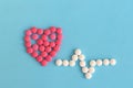 Heart and heart rhythms from pink and white pills Royalty Free Stock Photo