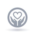 Heart with hands icon. Charity love symbol.