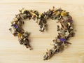 Heart of herbal tea with mountains herbs