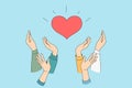 Heart holding by diverse hands. Vector illustration concept for sharing love, helping others, charity supported by global Royalty Free Stock Photo