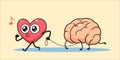 The Heart holding a leash with a brain. Isolated Vector Illustration