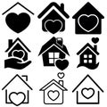 Heart with home ison vector set. House with haert illustration sign collection. Royalty Free Stock Photo